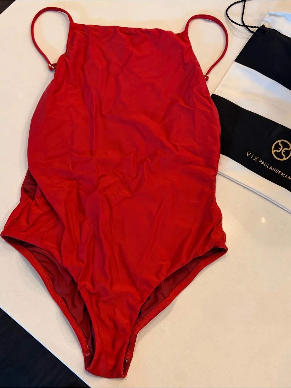 Vix Paula Hermanny Classic One-Piece Swimsuit with Side Cut-Outs in Red, Size L